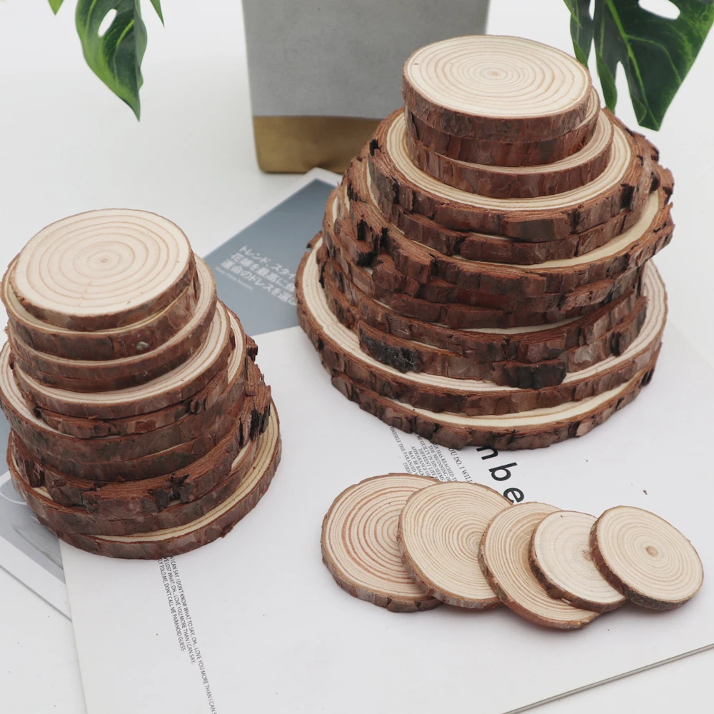 Unfinished Natural Wood Slices  3-20cm  Thick Craft Wood kit Circles Crafts Christmas Ornaments  DIY Crafts With Bark For Crafts