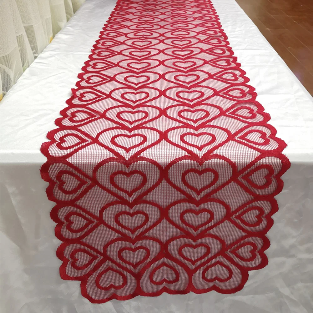14x72in в форме сердца кружевной стол бегун День Святого Валентина Poinsettia кружевная ткань Праздничная скатерть украшение