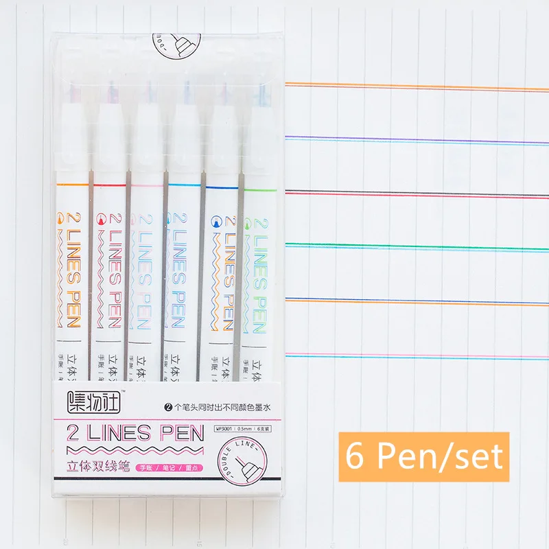 6 pen set Набор ручек с двумя линиями красного и синего цвета, чернила с 2 линиями, кончик для карандашей, рисование маркером, художественные ручки, скрапбукинг, канцелярские принадлежности для офиса и школы, F768 - Цвет: 6 pen set