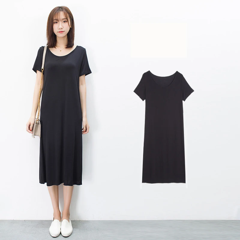 100cm black Свободные ночные рубашки для женщин, длинное однотонное ночное белье для девочек, ночная рубашка из модала и хлопка, летняя ночная рубашка - Цвет: 100cm black