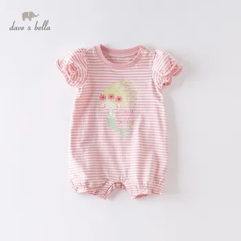 

DBM13895 Dave bella summer new born baby girls fashion cartoon striped jumpsuits infant toddler clothes children romper 1 piece