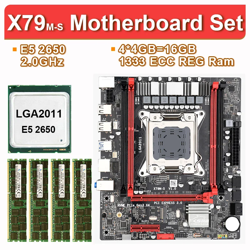 ^*Best Offers JingSha X79M motherboard set with LGA2011 combos Xeon E5 2650 CPU 4pcs x 4GB = 8GB memory DDR3 ECC RAM 1333Mhz