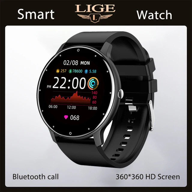 LIGE New Silicone Strap Digital Watch Men Sport Watches Electronic LED Male Smart Watch For Men Clock Waterproof Bluetooth Hour Black
