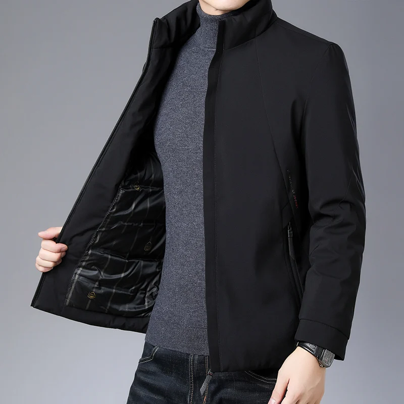 Высший сорт, новинка, зимний модный брендовый пуховик, мужской длинный корейский уличная одежда, пуховое пальто, утиный пух, Теплая мужская одежда - Цвет: Черный