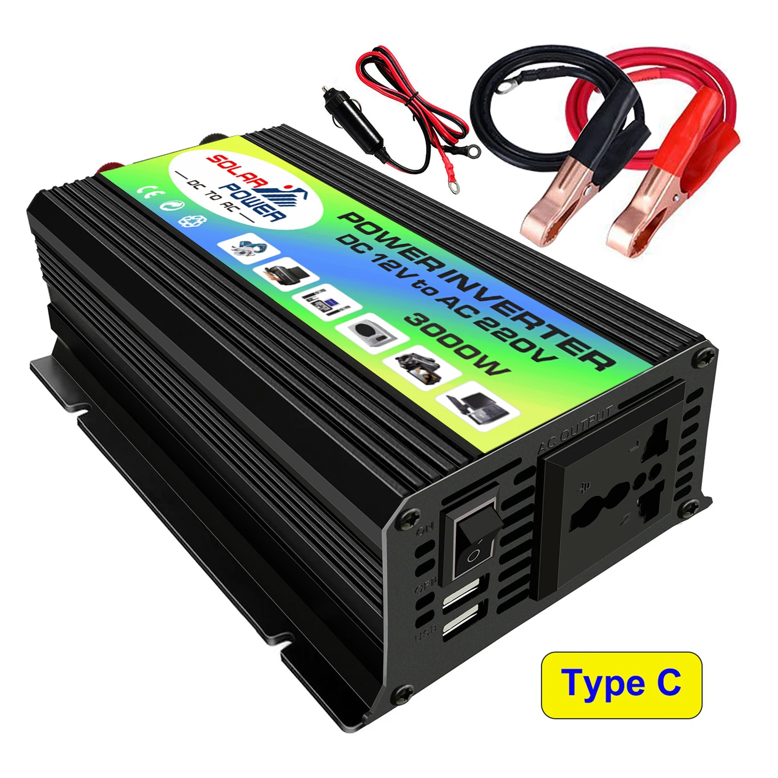 300W Car Power Inverter Converter DC 12V AC 220V Voltage Transformer Power Converter 2 USB Ports Adapter Portable Auto Modified