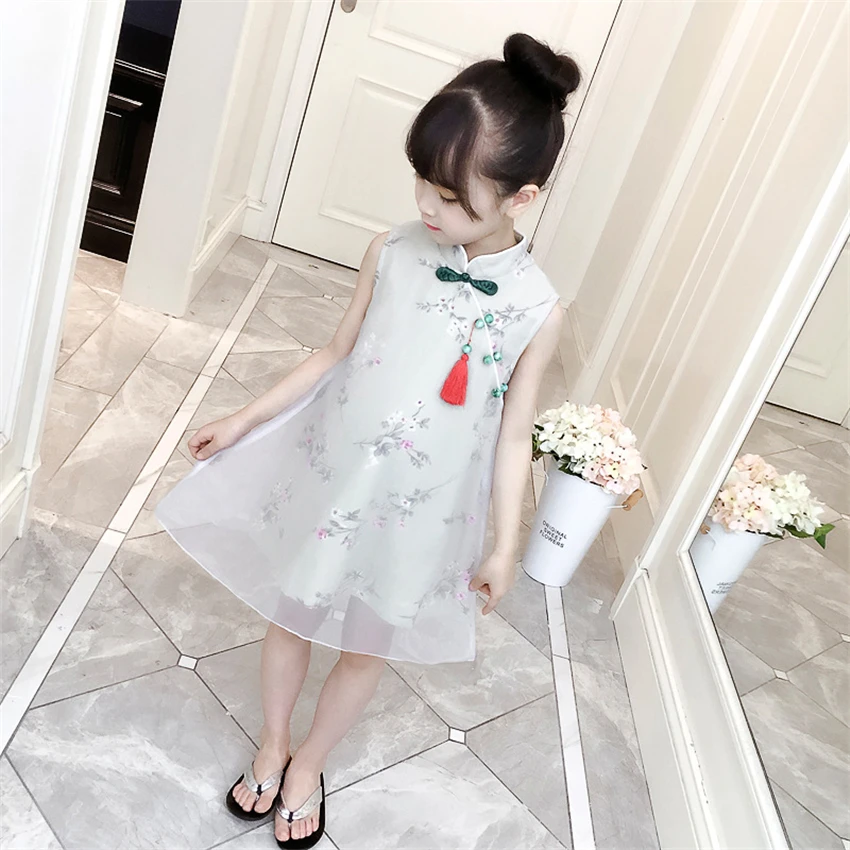 Платье Ципао для девочек в традиционном китайском ретро стиле детское Сетчатое