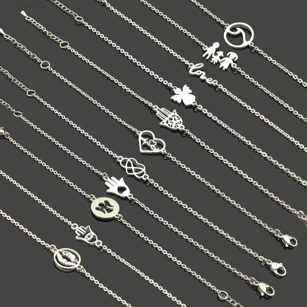 

World Map Angel Charm Stainless Steel Chain Bracelet Stainless Steel Infinity Family Love Pendant Chain Bracelet For Men Women