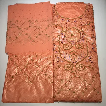 

Dubai Design Hot Sale Bazin Brocade Richer brocade Stones Beads Guinea Basin Garment lace Material 2+2+3Yards For Dress
