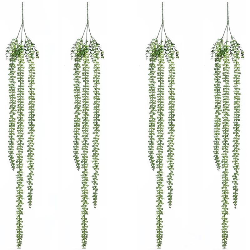 4Pcs Artificial Succulents Hanging Plants Fake String Of Pearls Plant Faux Succulents Unpotted Branch Lover'S Tears Plants