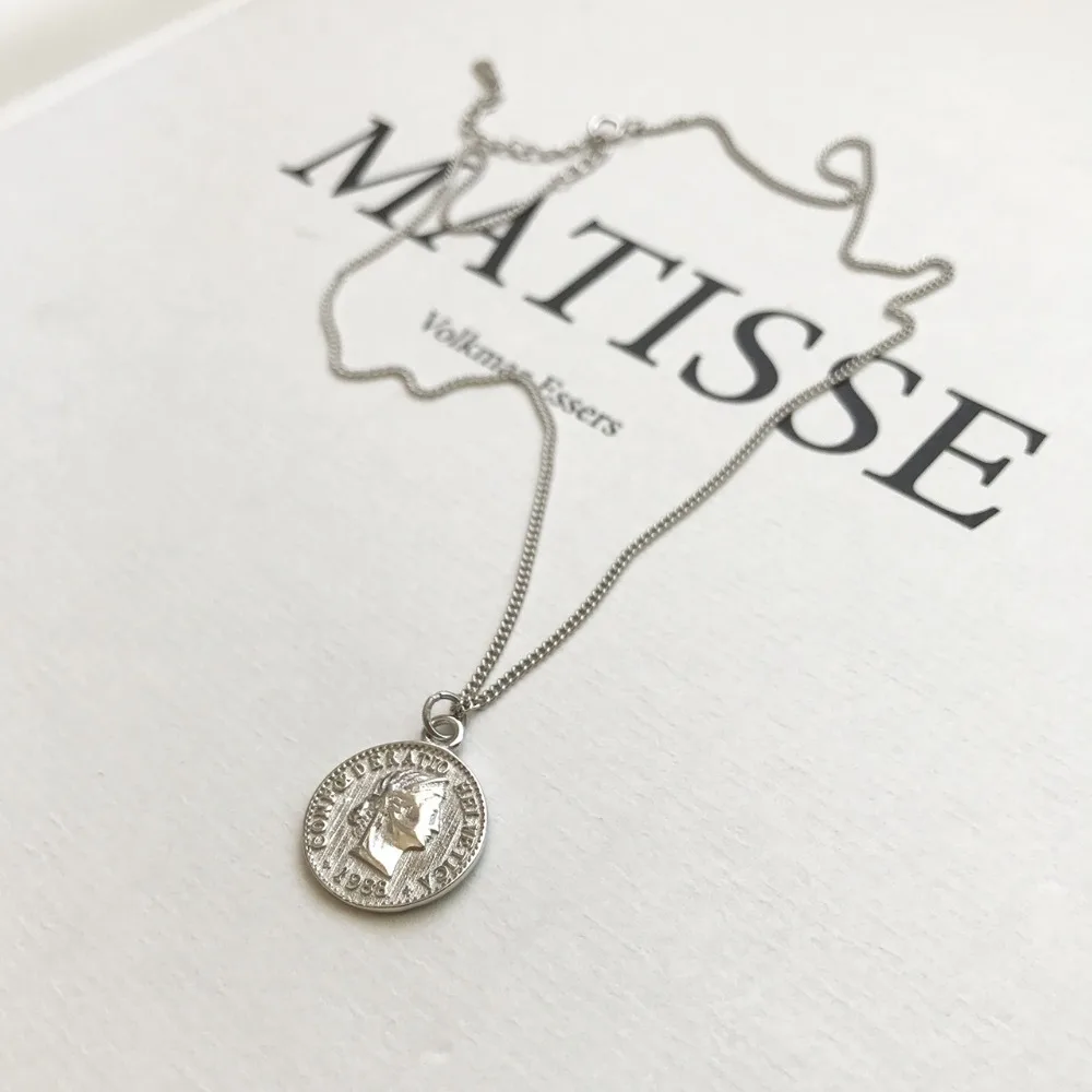 Authentic 925 Sterling silver portrait industry coin necklace Pendant Fine Jewelry TLx567
