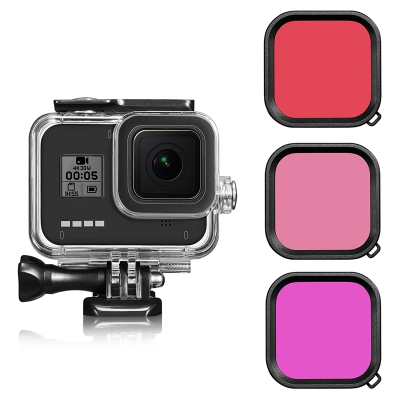 60M Waterproof Case Protective Cover with Filter for Gopro Hero 8 Motion Camera Diving Shell Accessories