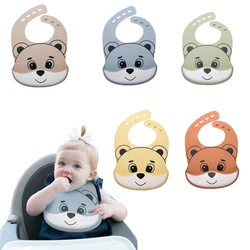 Baby Bib 1PC Cartoon Silicone Bear Adjustable Bib Multicolor No BPA Baby Feeding Tableware Accessories Waterproof Infant Bibs