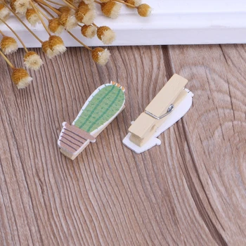 

10Pcs Mini Painted Wooden Clips Message Photo Holder Card Paper Pegs With Rope XXUC