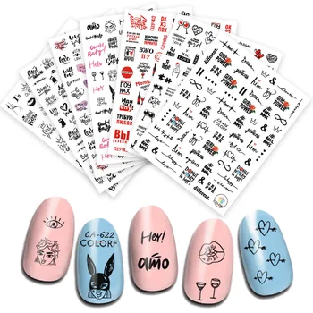 

1 Sheet 3D Nail Stickers English Alphabet Mixed Patterns Colorful Nail Transfer Decals Nail Art DIY Design Decorations