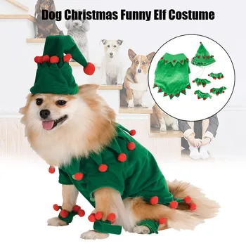 

Dog Christmas Costumes Set Pet Elf Outfit Role Playing Clothes Set Dog Accessories QP2