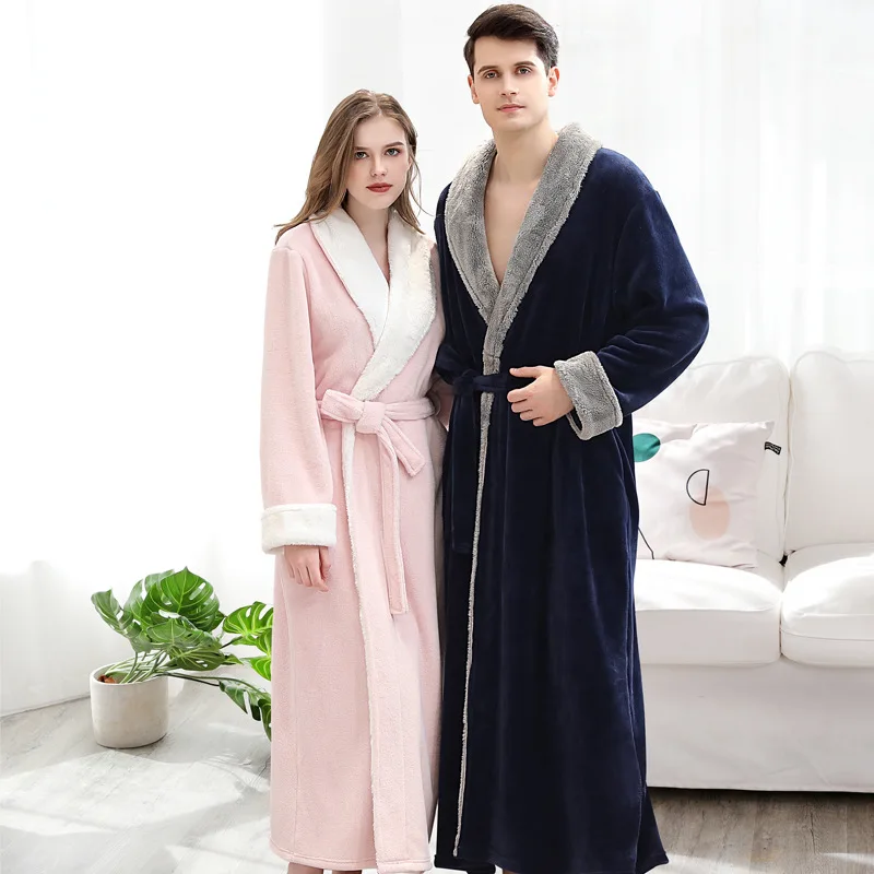 couple Winter Plus Size Long Flannel Bathrobe Kimono Warm Bath Robe Bridesmaid Dressing Gown couple Sleepwear