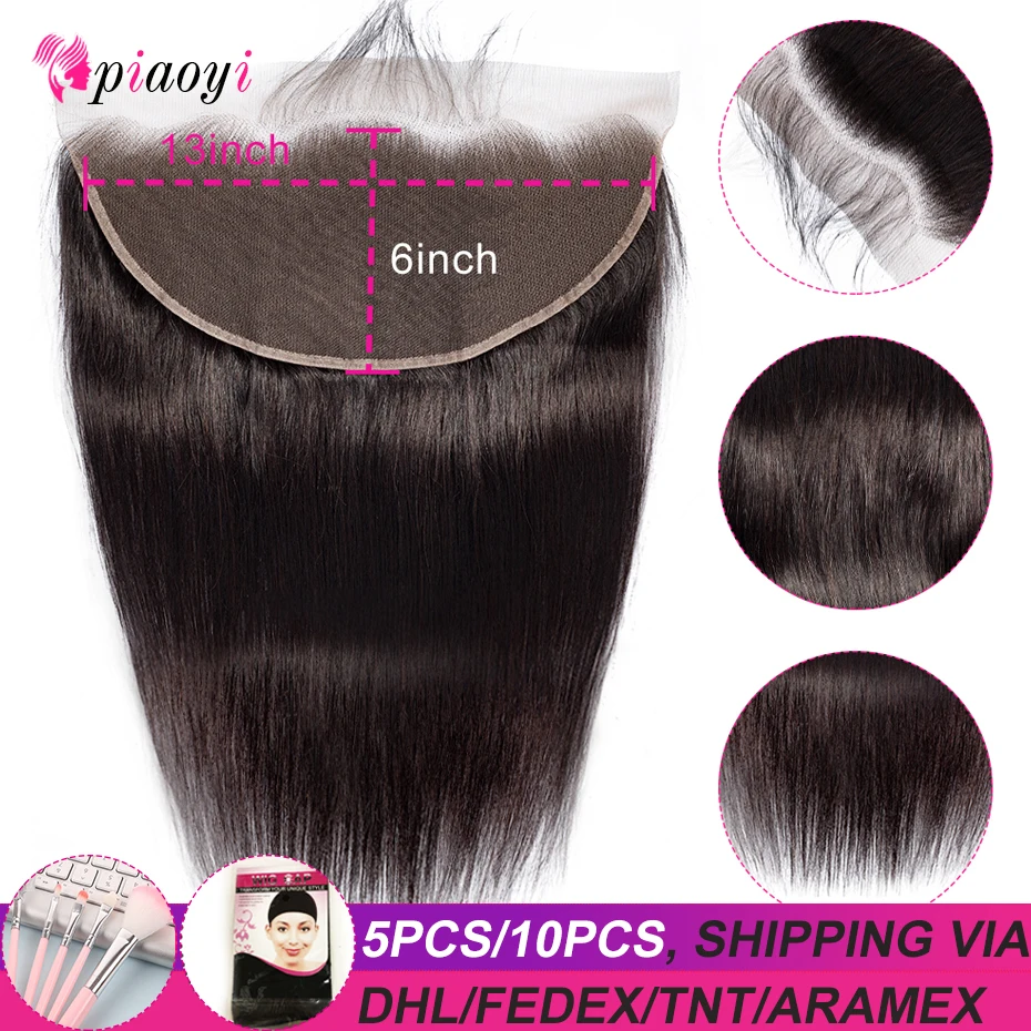 

Piaoyi 13x6 Lace Frontal Ear To Ear HD Transparent Malaysian Straight Frontal Remy Human Hair Bleached Knots With Baby Hair