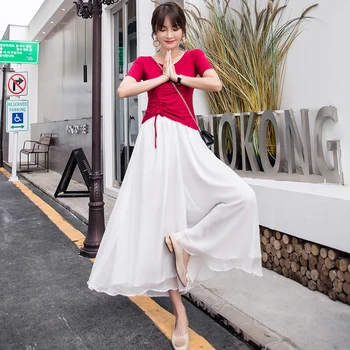

2020 New Chiffon Wide Leg Pant Women Spring Summer Elastic Waist Ankle-length Trousers Female Bohemian Loose High Waist Pants