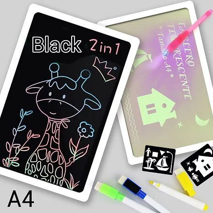 Black 2 in 1 A4 A3, A4, A5 светодиодный светильник, доска для рисования граффити, планшет для рисования, волшебная игрушка для рисования, флуоресцентная ручка, Развивающие детские игрушки для мальчиков - Цвет: Black 2 in 1 A4