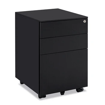 Buy Locking File Cabinet 3 Drawer Rolling Pedestal Under Desk Fully Assembled Except Casters White Black For Office HUG-Deal