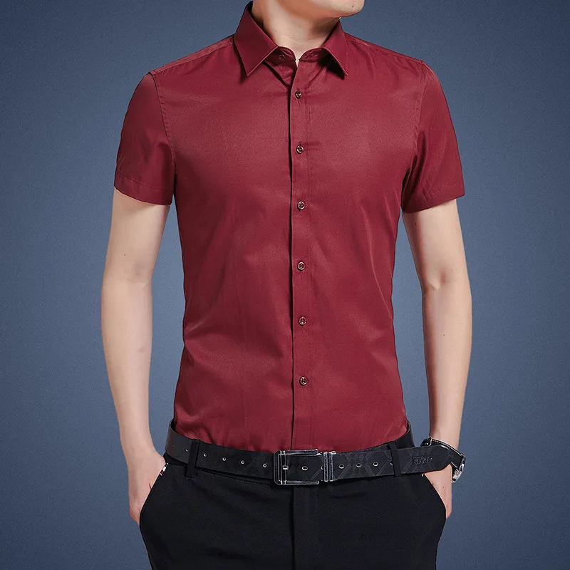 mens short sleeve red dress shirt