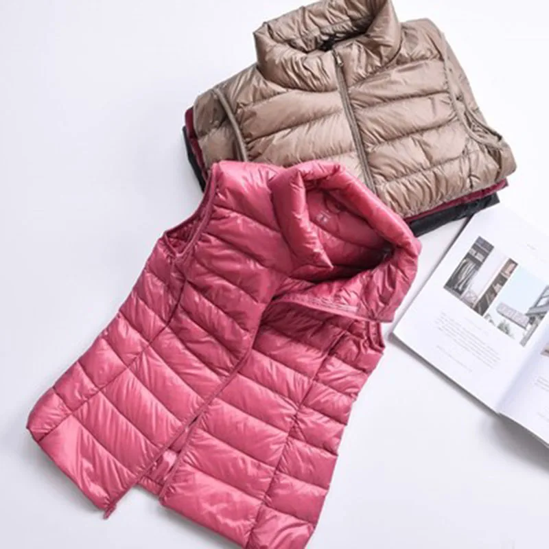 

Autumn White Duck Down Women's Short Vest Jacket Sleeveless Portable Ultra Light Women Vests Coat 2021 spring Waistcoat Female