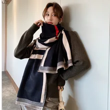 

2021 NEW 2021 Luxury Striped Cashmere Scarf Women Brand Plaid Black Pink Warm Pashmina Shawls Wrap Female Scarves Hijab Stoles