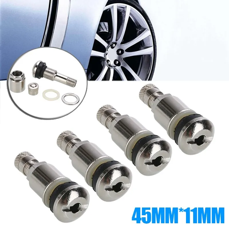 4pcs 11mm Metal Tyre Valve Bolt In Stem Wheels Chrome Tubeless Valve Stem Caps Car Motorcycle Tire Accessories
