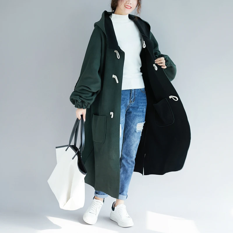 Новая осенне-зимняя свободная Длинная шерстяная ветровка «летучая мышь», плюс размер, плотное бархатное пальто для женщин, Двусторонняя одежда, флисовые куртки с капюшоном 4XL 5XL 6XL