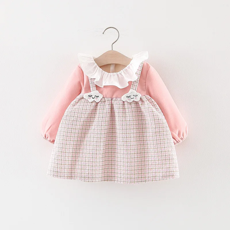 Детская одежда, платье для девочек, бархатное зимнее детское клетчатое платье принцессы с маленьким облаком