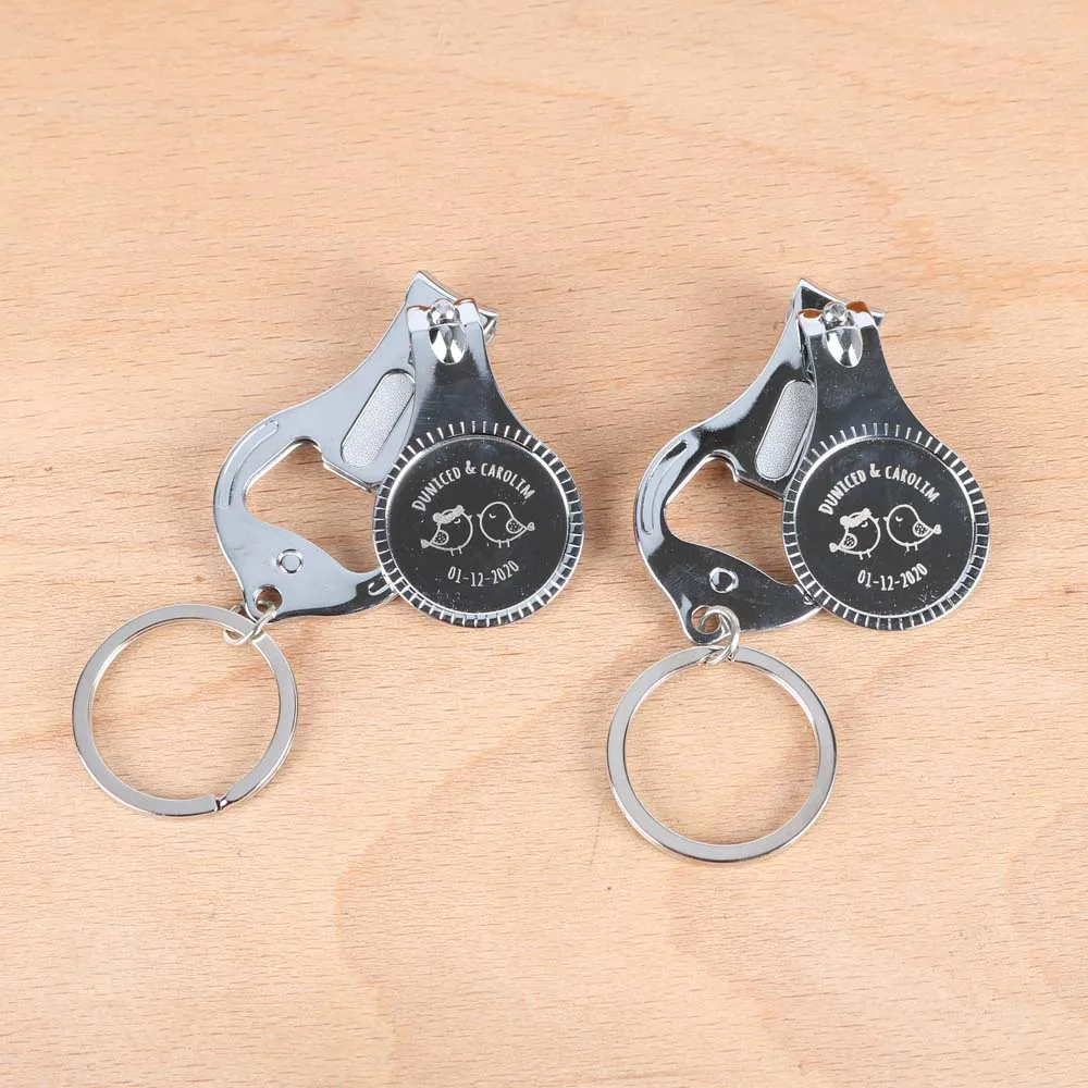 50pcs Personalized Fingernail Nail Clipper And Bottle Opener Keychain Custom Logo Wedding Favor