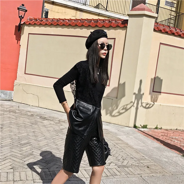 Genuine Leather Vest Elegant Lace Detail Single Button Sleeveless Sheepskin Vests Women Casual Office Lady V Neck Outwear Female