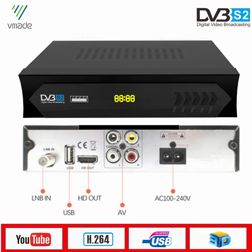 Vmade DVB S2 Мини Спутниковый ресивер HD цифровой ТВ тюнер Поддержка WiFi 3G ключ CS Bisskey