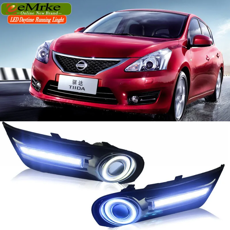 Светодиодные дневные ходовые огни для Nissan Tiida C12 Pulsar SSS хэтчбек COB ангельские