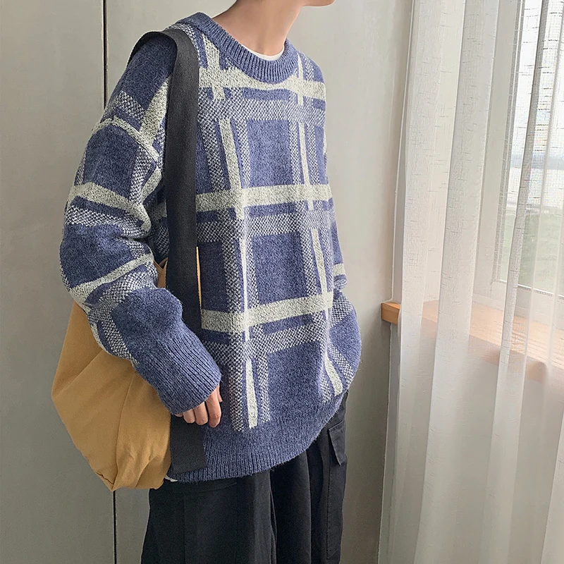 Winter Plaid Sweater Men's Warm Fashion Retro Casual Knit Sweater Man Sweter Clothes Loose Long Sleeve Pullover Men M-5XL Winter Plaid Sweater Men's Warm Fashion Retro Casual Knit Sweater Man Sweter Clothes Loose Long Sleeve Pullover Men M-5XL