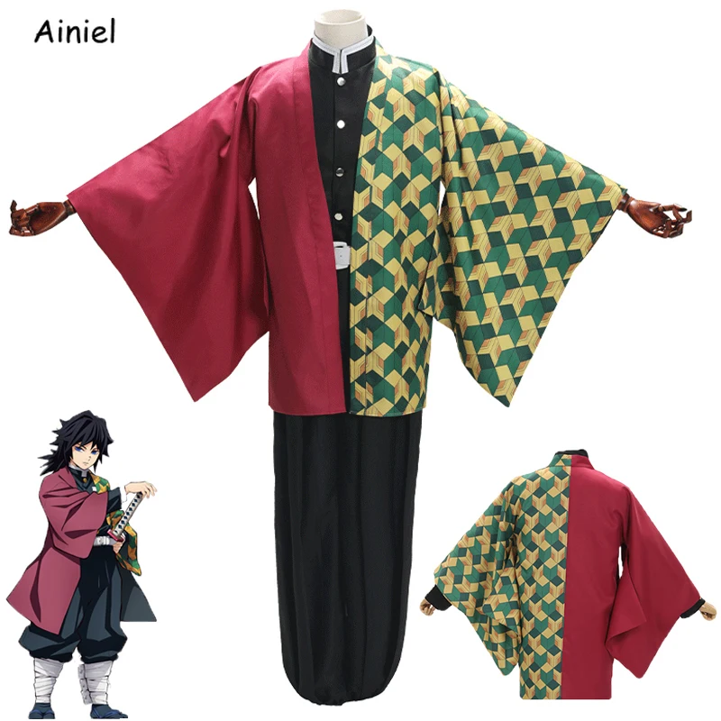 Demon Slayer:Kimetsu No Yaiba Kimono Tomioka Giyuu костюм Hanori Coat Cosplay Disfraz Одежда для Хэллоуина парики
