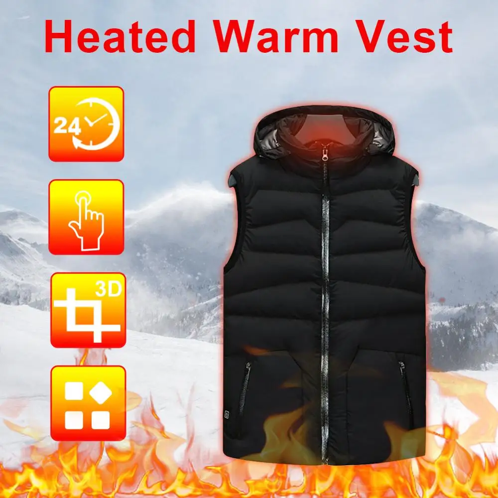 

USB Winter Intelligent Heated Warmer Vest Hooded Heating Jacket Breathable Coat Control Temperature Outdoor Camping Hiking Golf