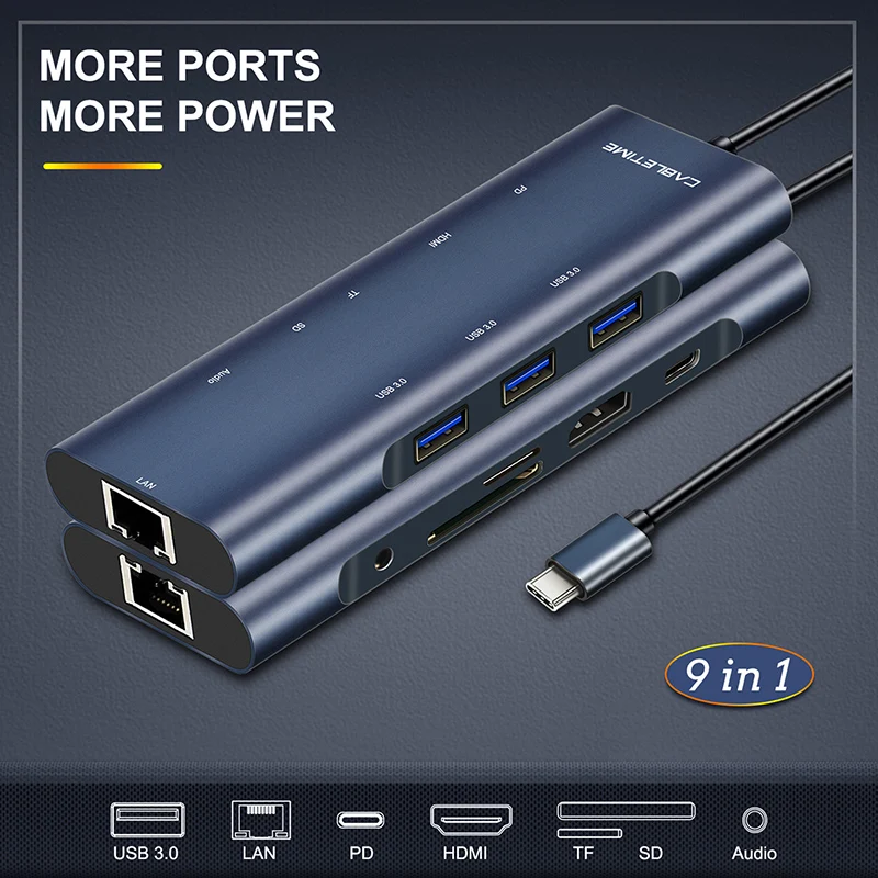Кабельный концентратор USB C к HDMI USB 3,0 SD/TF AUX кардридер PD 3,5 мм адаптер для MacBook Pro Air type C концентратор C254