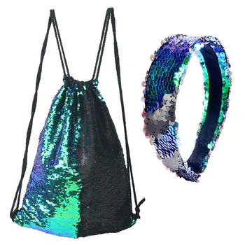 

Maison Fabre drawstring backpack Polyester drawstring bag Roses Casual Double Color Sequins Bag Headbands Suit Drop shipping