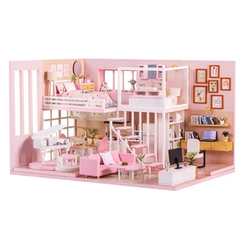 

Warm Sweet Girl Room Model Miniature Dollhouse Furniture Led Lights Accessories 3D Wooden Puzzle Toy Birthday Christmas Gift