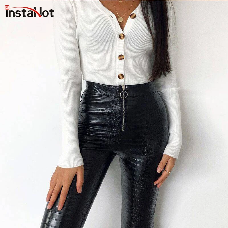 Женские узкие брюки InstaHot элегантные офисные карандаш из искусственной кожи с