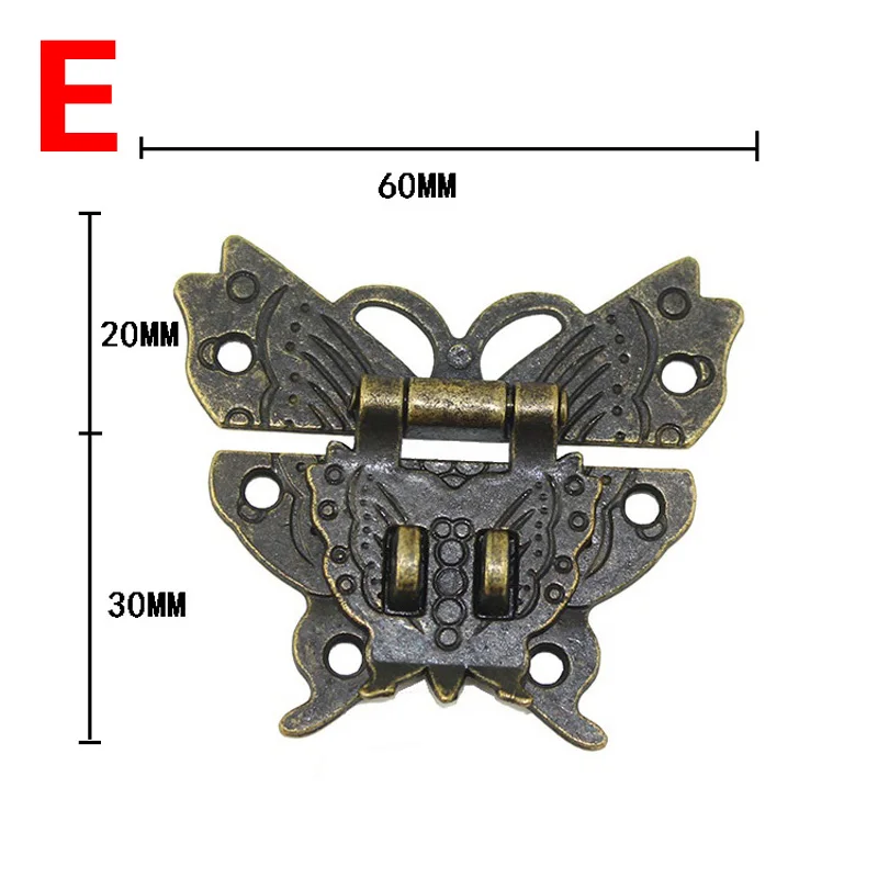 E-Double Hole Китайские винтажные петли для дерева украшение "чемодан" сплав цветок защелка бабочка с винтами мебельная фурнитура 9 видов стилей - Цвет: E-Double Hole