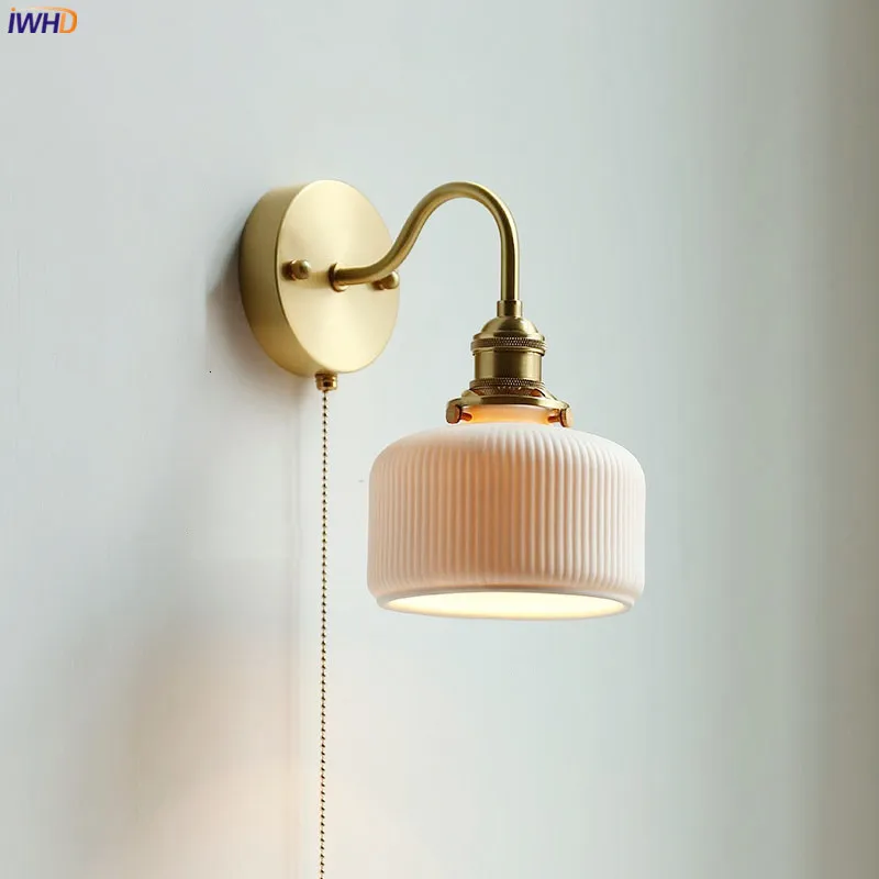 Iwhd Lampada Da Parete Moderna Nordica In Ceramica Accanto A Pull China Switch Specchio Da Bagno Luce Per Scale Applique Da Parete A Led In Rame Lumin