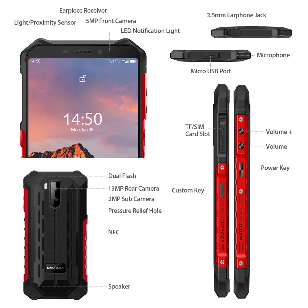 Ulefone Armor X5 Pro Rugged Waterproof Smartphone 4GB+64GB Android