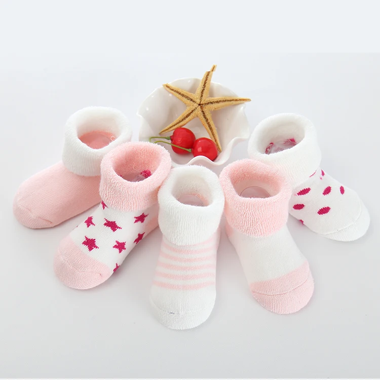 Pink 5 пар/лот, носки для малышей носки для новорожденных девочек хлопковые Теплые Зимние гольфы для маленьких мальчиков от 0 до 24 месяцев - Цвет: Pink