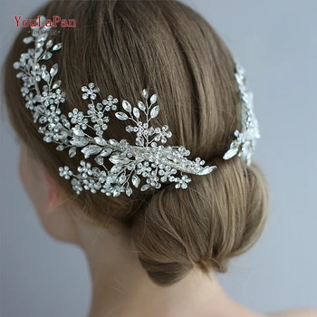 

YouLaPan HP253 Exquisite Rhinestone Bridal Headband Crystal Bridal Hair Clip Set Silver Hair Clip French Side Comb Women Tiara