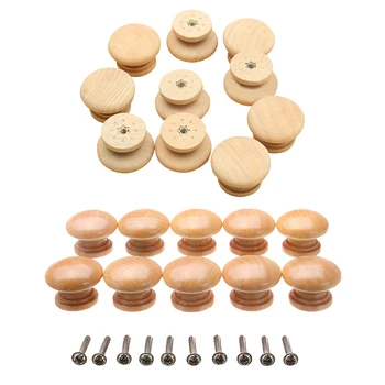 

10pcs 35mm Natural Wood Wooden Drawer Wardrobe Door Cabinet Knob Pull With Screw