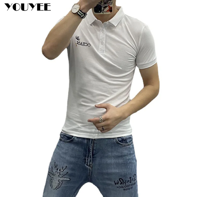 Polo T-shirt lettera maschile ancora ricamata Slim Fit moda 2021 estate nuove felpe Casual risvolto Tee cotone abbigliamento uomo - immagine 6