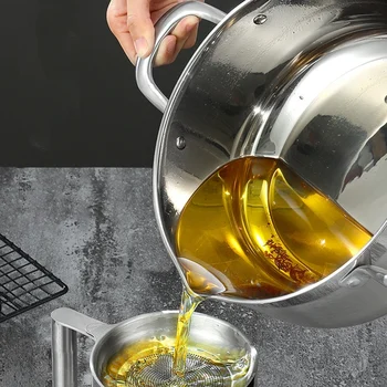 

Deep Frying Pot with A Thermometer and A Lid 304 Stainless Steel Kitchen Tempura Fryer Pan