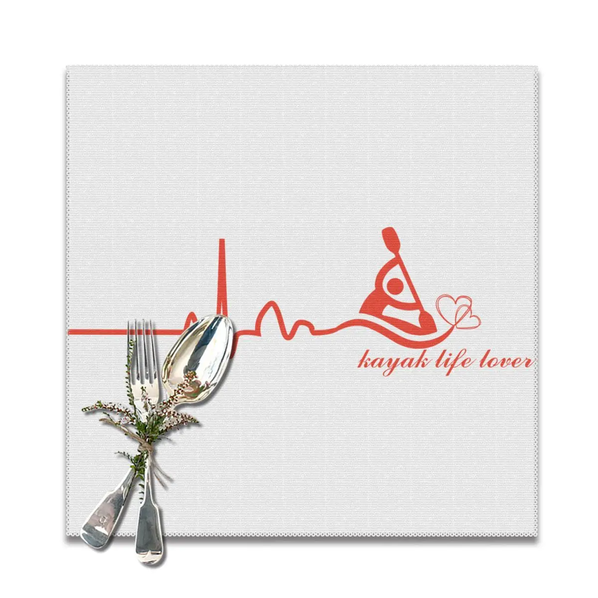 

Placemat for dining table CoastersKayaking Heartbeat Kayak Life Lover Polyster Cup Coffee Table Mats Kitchen 6pcs Home Decor